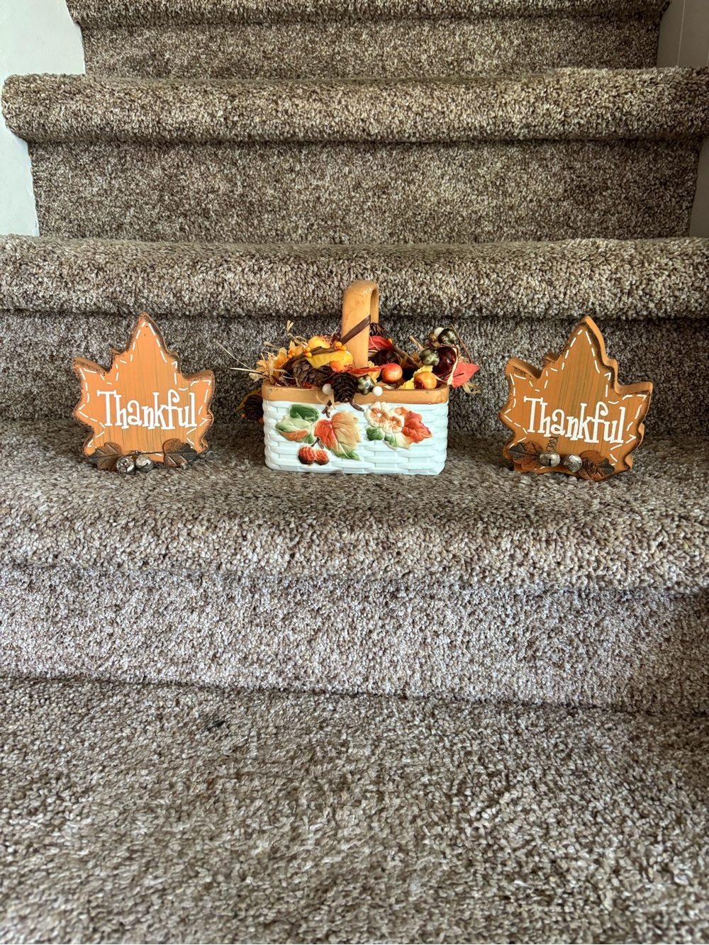 Thankful Fall Leaf Décor Set with Harvest Basket - Orange